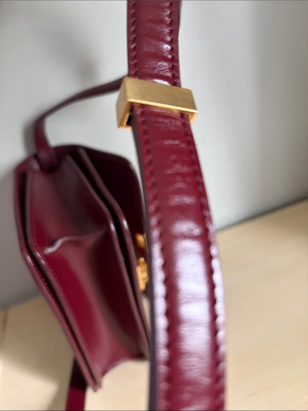 Women's Burgundy Leather Crossbody Bag - Classic Structured Style - Picture 6 of 8